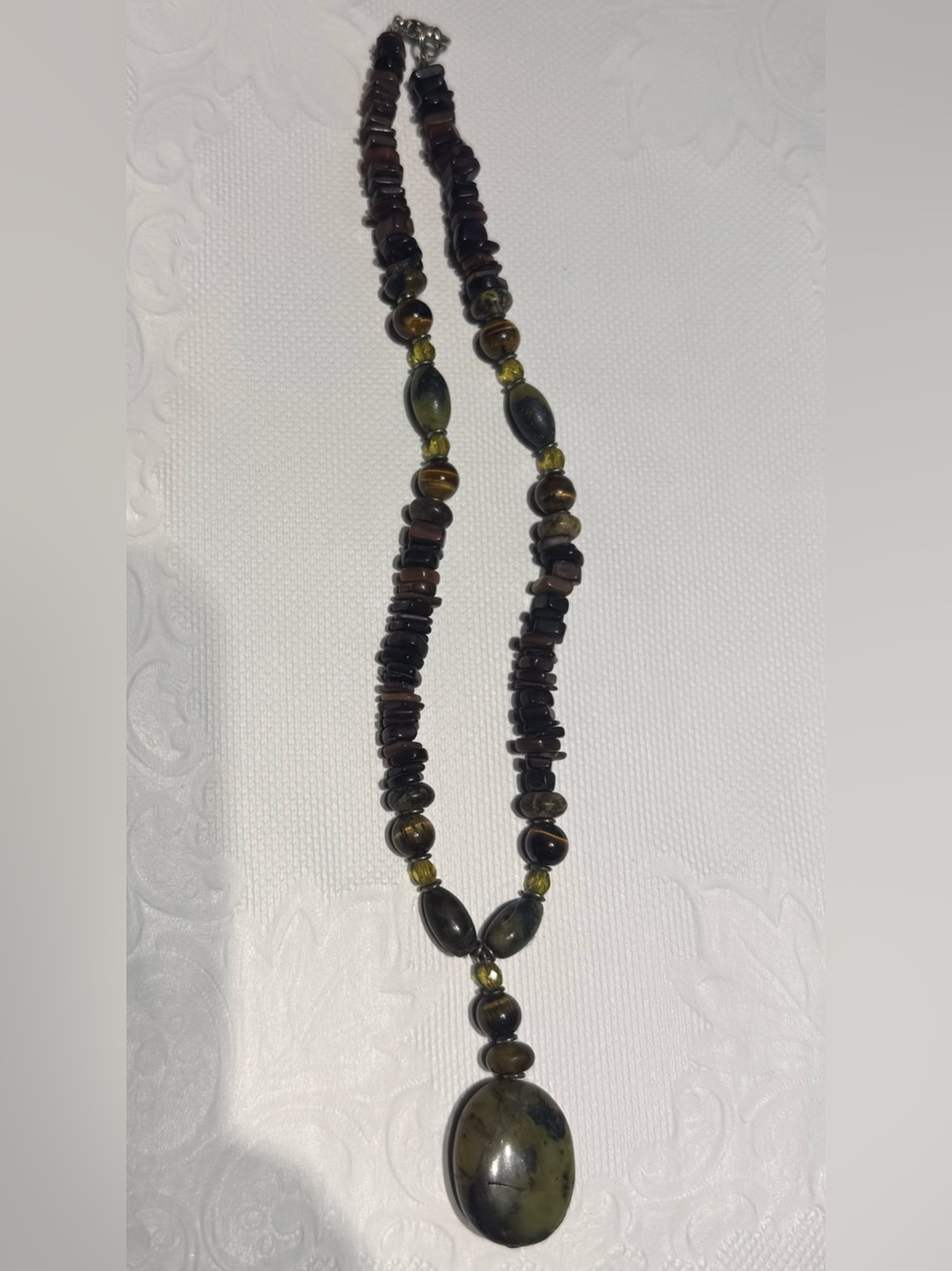 Natural Dendritic Agate & Tiger’s Eye Gemstone Beaded Necklace 33.1g